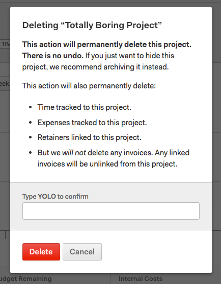 Delete project modal